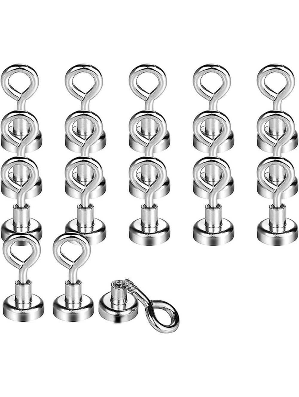 Wukong 18-Piece 16mm Magnetic Hooks Set - Heavy Duty, Silver